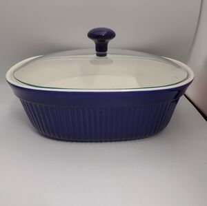 ROSHCO Cobalt Blue 9 1/2"w x 3"h Casserole Baking Dish With Knob Lid 1.5 qt.